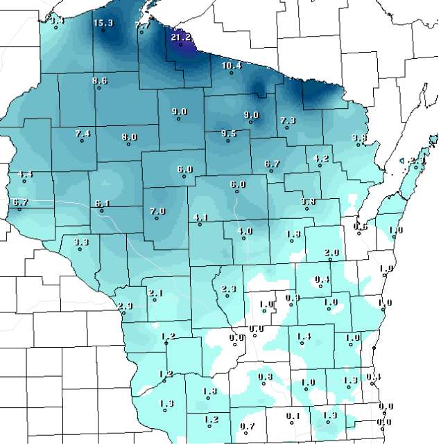 Wisconsin Snow Depth Map